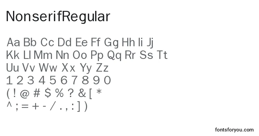 Czcionka NonserifRegular – alfabet, cyfry, specjalne znaki