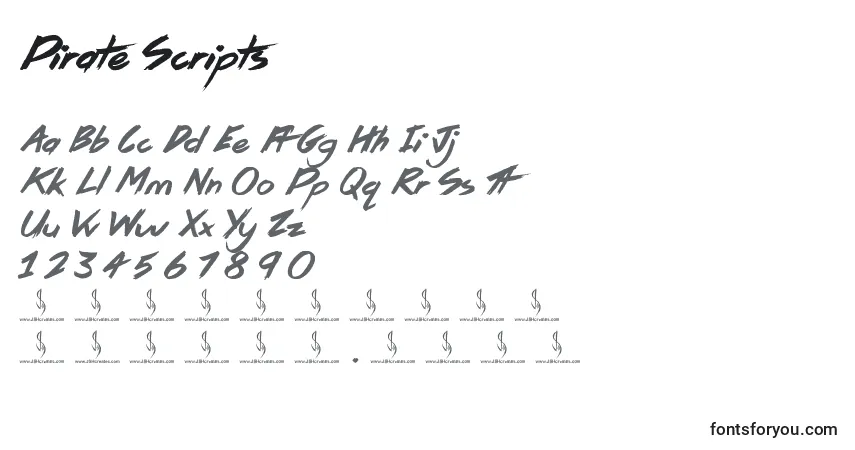 A fonte Pirate Scripts – alfabeto, números, caracteres especiais