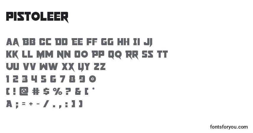 Czcionka Pistoleer – alfabet, cyfry, specjalne znaki