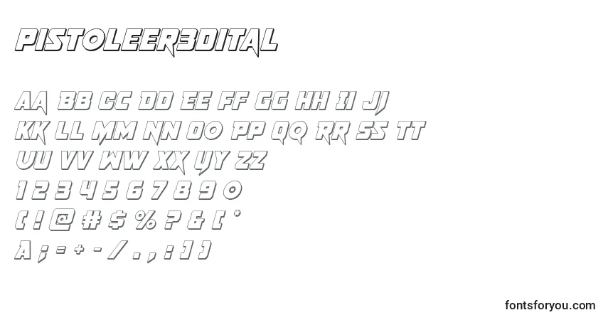 Schriftart Pistoleer3dital – Alphabet, Zahlen, spezielle Symbole