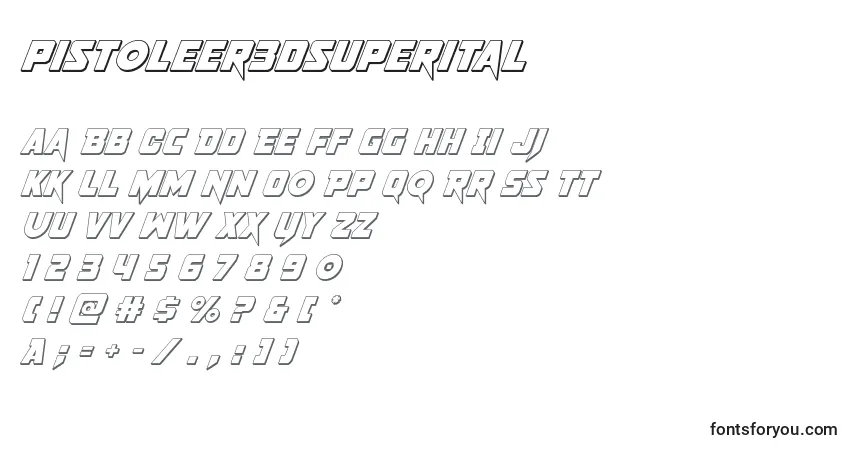 Czcionka Pistoleer3dsuperital – alfabet, cyfry, specjalne znaki