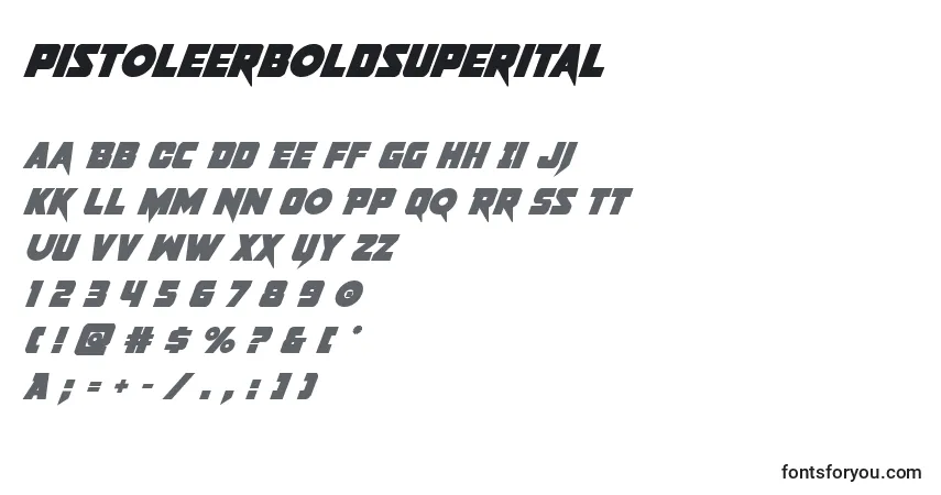 Czcionka Pistoleerboldsuperital – alfabet, cyfry, specjalne znaki