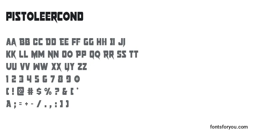 A fonte Pistoleercond – alfabeto, números, caracteres especiais