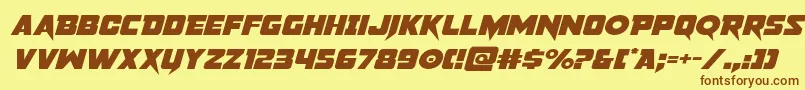 フォントpistoleerexpandital – 茶色の文字が黄色の背景にあります。