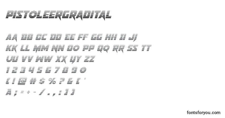 Czcionka Pistoleergradital – alfabet, cyfry, specjalne znaki