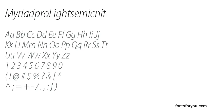 Fuente MyriadproLightsemicnit - alfabeto, números, caracteres especiales