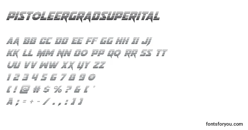 Czcionka Pistoleergradsuperital – alfabet, cyfry, specjalne znaki