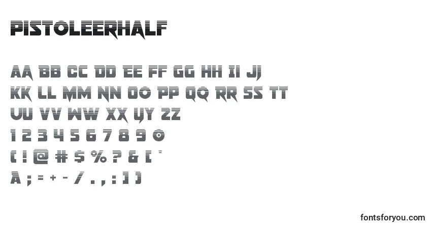 Schriftart Pistoleerhalf – Alphabet, Zahlen, spezielle Symbole