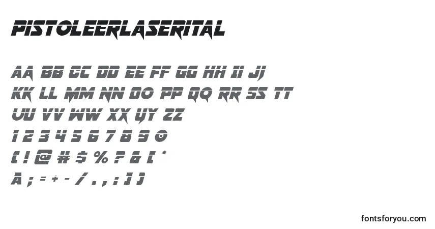Schriftart Pistoleerlaserital – Alphabet, Zahlen, spezielle Symbole