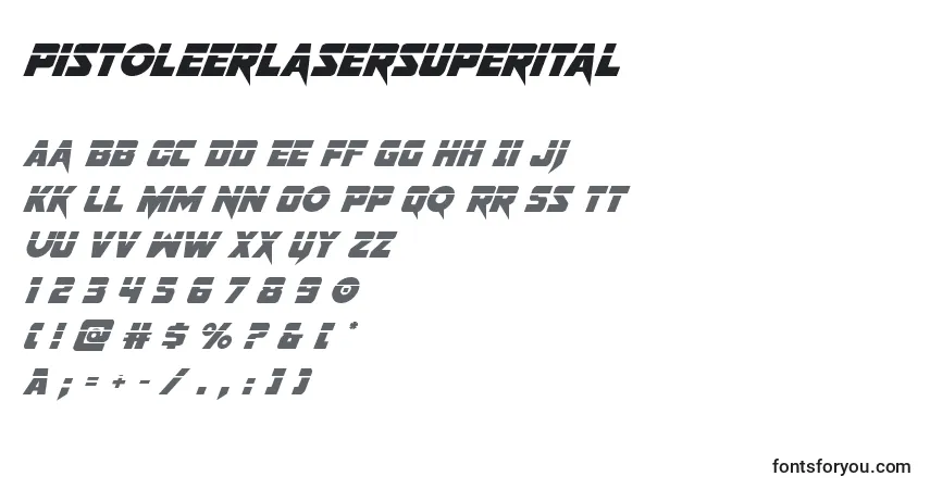 Czcionka Pistoleerlasersuperital – alfabet, cyfry, specjalne znaki