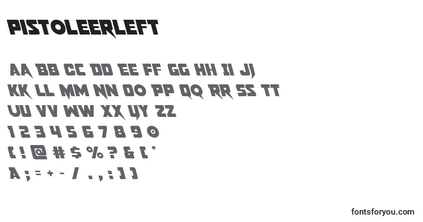 A fonte Pistoleerleft – alfabeto, números, caracteres especiais
