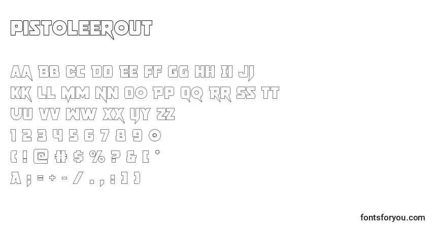 Schriftart Pistoleerout – Alphabet, Zahlen, spezielle Symbole