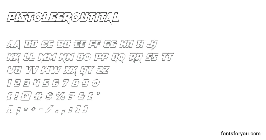 Czcionka Pistoleeroutital – alfabet, cyfry, specjalne znaki