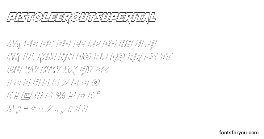Czcionka Pistoleeroutsuperital – alfabet, cyfry, specjalne znaki