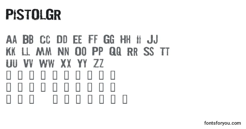 Fuente PISTOLGR - alfabeto, números, caracteres especiales