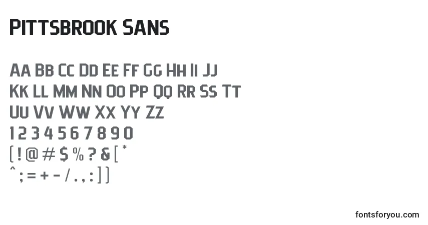 Czcionka Pittsbrook Sans – alfabet, cyfry, specjalne znaki