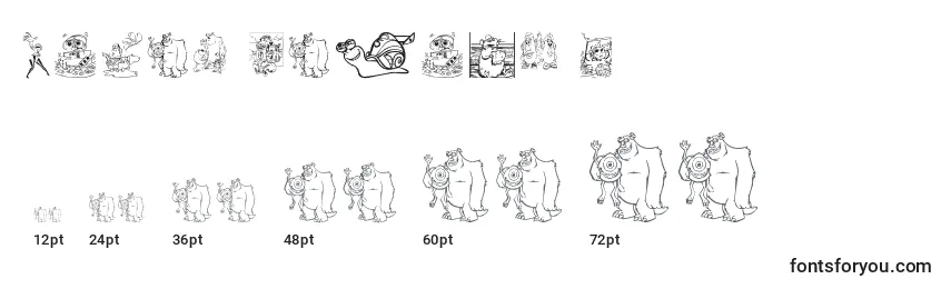 Размеры шрифта Pixar family 2