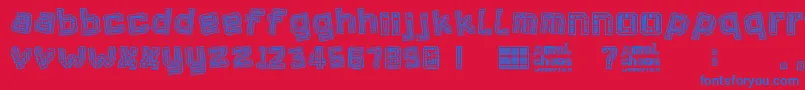 Pixel Chaos-Schriftart – Blaue Schriften auf rotem Hintergrund