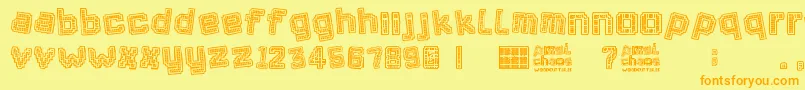 Pixel Chaos-Schriftart – Orangefarbene Schriften auf gelbem Hintergrund