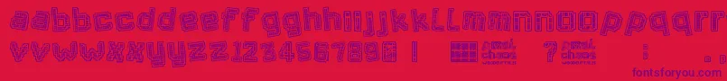 Pixel Chaos-Schriftart – Violette Schriften auf rotem Hintergrund