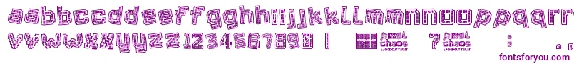 Pixel Chaos-Schriftart – Violette Schriften auf weißem Hintergrund