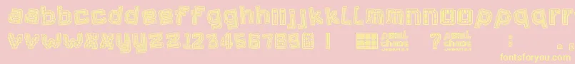 Pixel Chaos-Schriftart – Gelbe Schriften auf rosa Hintergrund