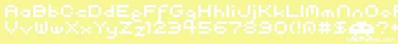 pixel-Schriftart – Weiße Schriften auf gelbem Hintergrund