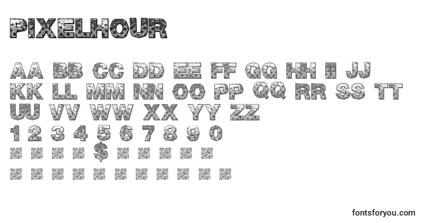Czcionka PixelHour – alfabet, cyfry, specjalne znaki
