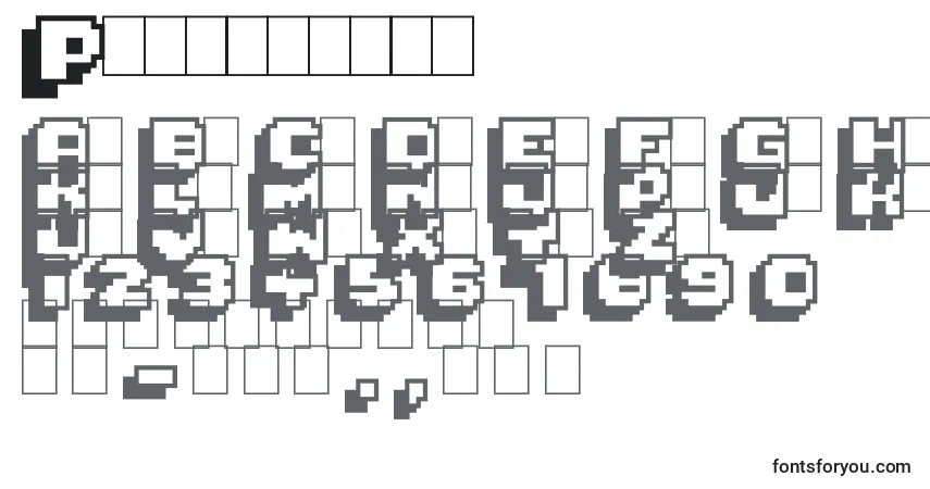A fonte Pixelmania – alfabeto, números, caracteres especiais