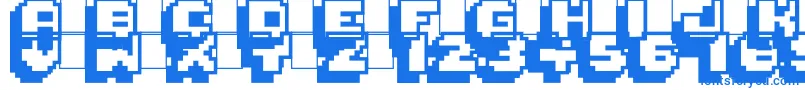 Pixelmania-Schriftart – Blaue Schriften auf weißem Hintergrund