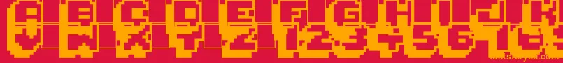 Pixelmania-Schriftart – Orangefarbene Schriften auf rotem Hintergrund