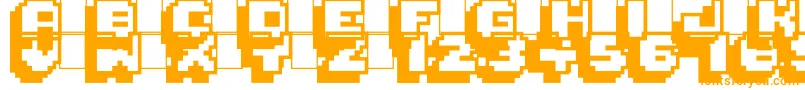 Pixelmania-Schriftart – Orangefarbene Schriften auf weißem Hintergrund