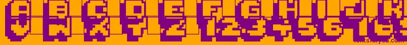 Pixelmania-Schriftart – Violette Schriften auf orangefarbenem Hintergrund