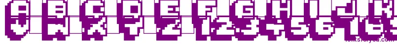Pixelmania-Schriftart – Violette Schriften auf weißem Hintergrund