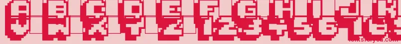 Czcionka Pixelmania – czerwone czcionki na różowym tle