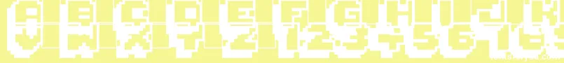 Pixelmania-Schriftart – Weiße Schriften auf gelbem Hintergrund