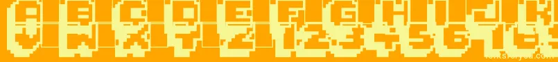 Pixelmania-Schriftart – Gelbe Schriften auf orangefarbenem Hintergrund