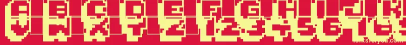 Pixelmania Font – Yellow Fonts on Red Background
