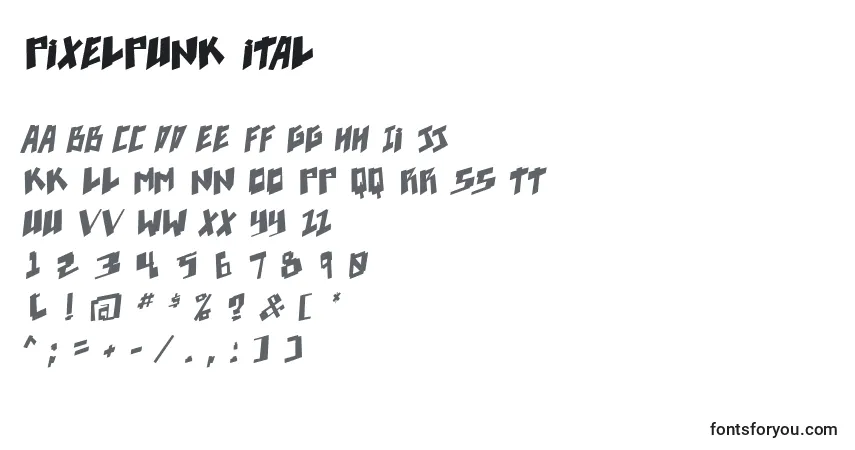 Schriftart Pixelpunk ital – Alphabet, Zahlen, spezielle Symbole