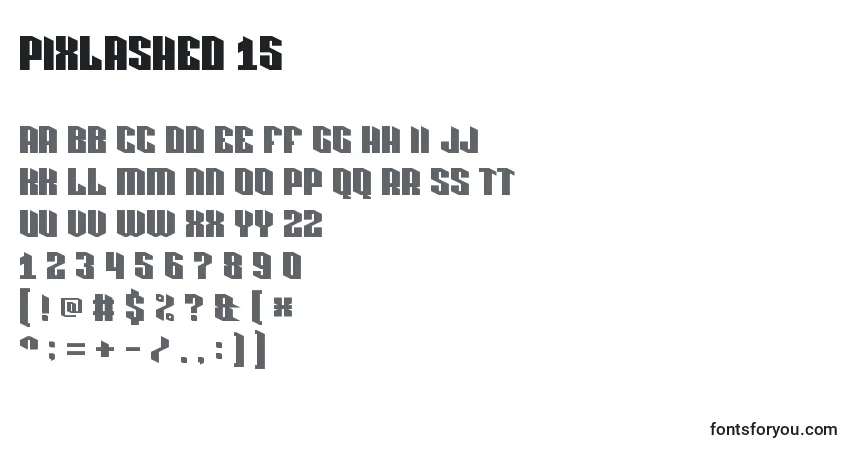 A fonte Pixlashed 15 – alfabeto, números, caracteres especiais