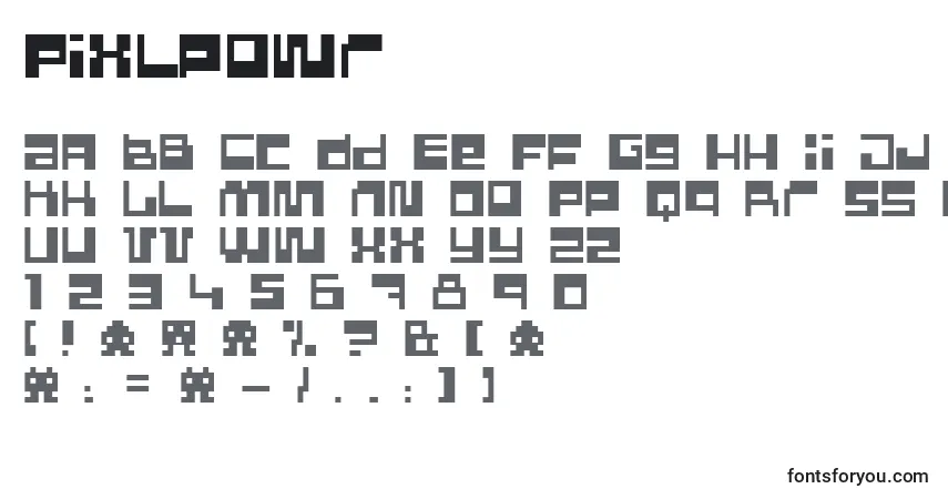 A fonte Pixlpowr – alfabeto, números, caracteres especiais