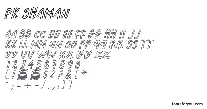 Schriftart Pk shaman – Alphabet, Zahlen, spezielle Symbole