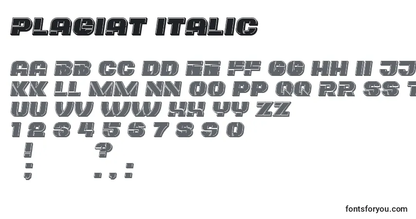A fonte Plagiat Italic – alfabeto, números, caracteres especiais