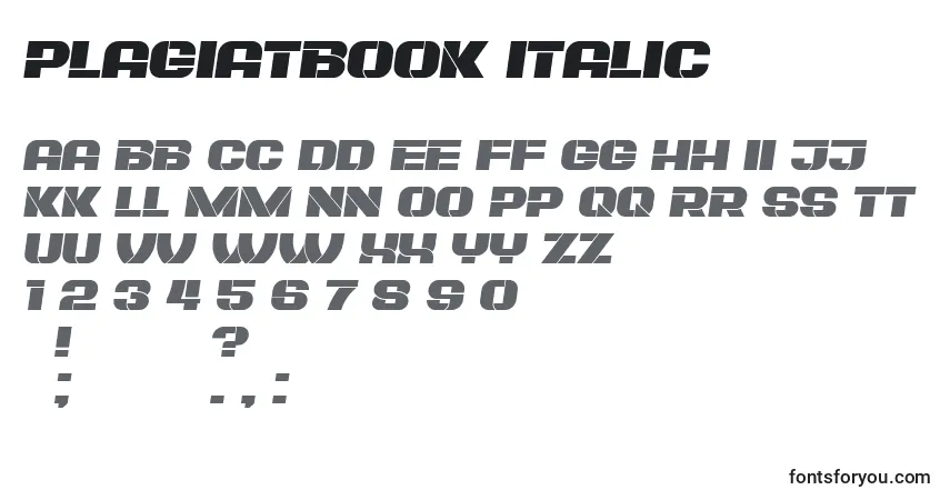 Schriftart PlagiatBook Italic – Alphabet, Zahlen, spezielle Symbole