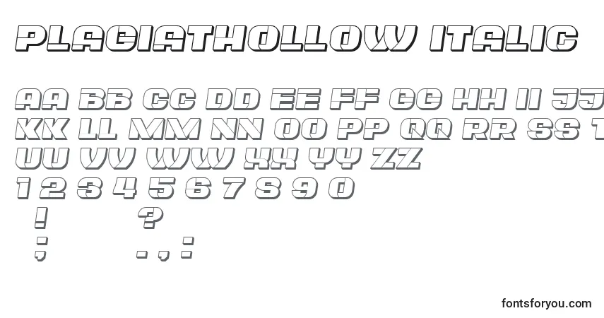 Шрифт PlagiatHollow Italic – алфавит, цифры, специальные символы