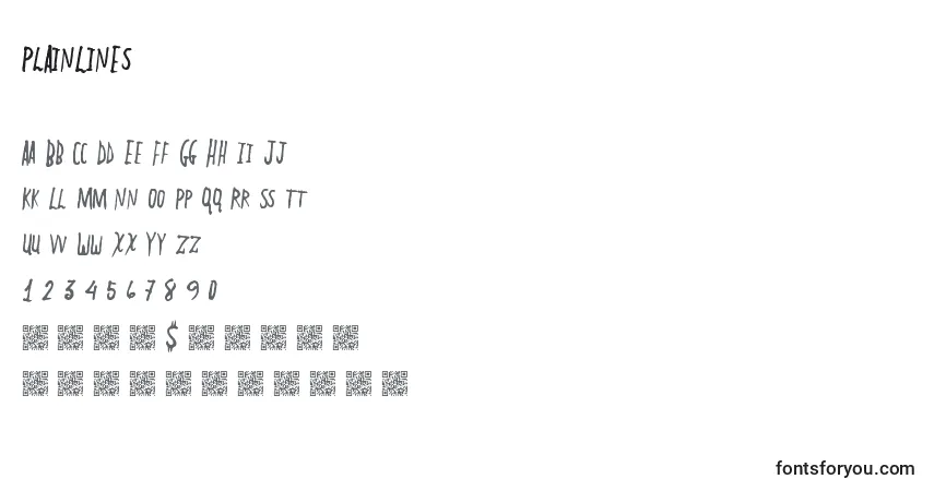 Czcionka PlainLines – alfabet, cyfry, specjalne znaki