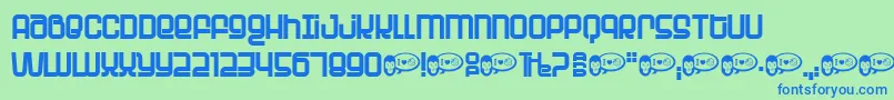 PLANET  -Schriftart – Blaue Schriften auf grünem Hintergrund