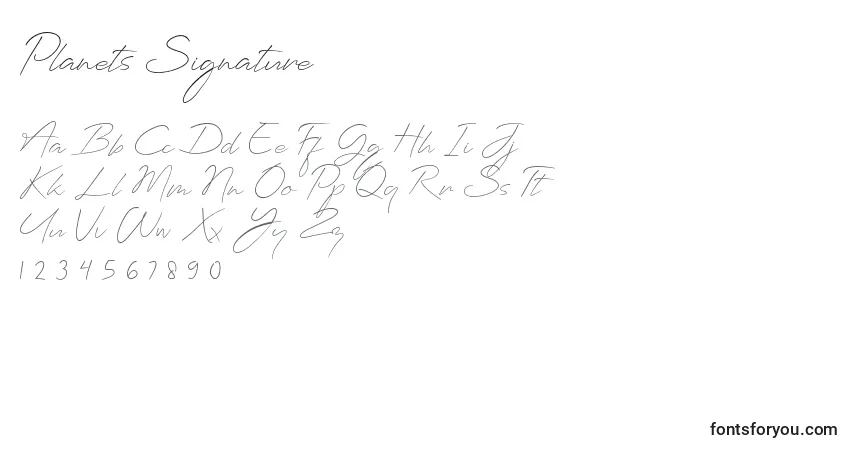 Шрифт Planets Signature – алфавит, цифры, специальные символы