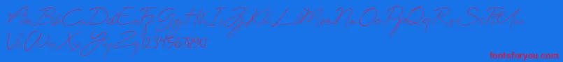 Planets Signature-Schriftart – Rote Schriften auf blauem Hintergrund