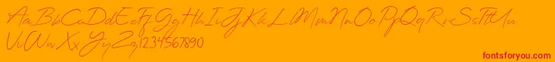 Planets Signature-Schriftart – Rote Schriften auf orangefarbenem Hintergrund